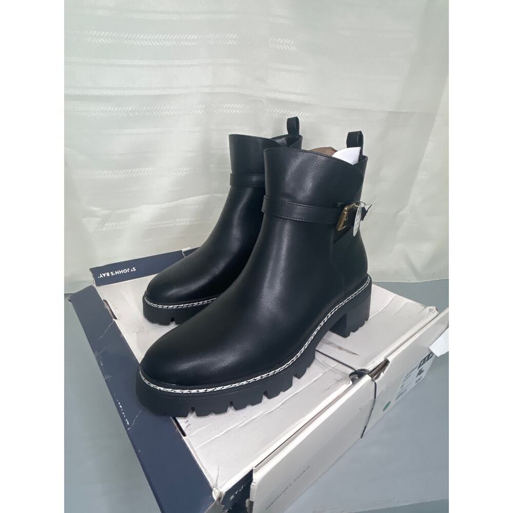 St. John's Bay Daymarc Leather Block Heel Ankle Booties Black Womens Size 9.5M - Picture 4 of 14